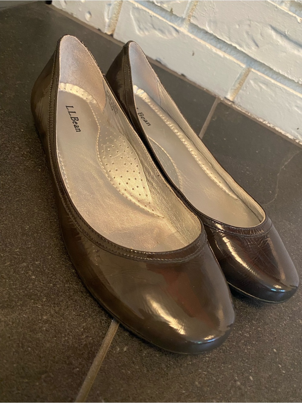 LL Bean Ballet Flats Patent Leather Slip On Comfort Shoes Womenโs 8.5M Y2K